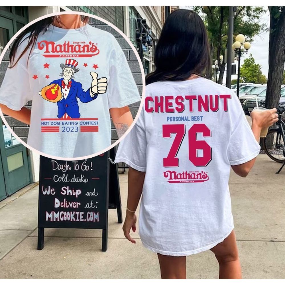 Nathans Famous Hot Dog Eating Contest Tee Joey Chestnut 2 Sided Unisex Shirt